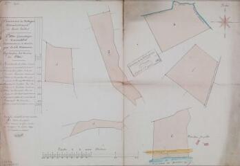 1 vue Commune de Cassagne, plan géométrique des immeubles communaux à vendre par ladite commune. Jean-Marie Attané, géomètre. 10 mai 1844. Ech. 1/1000.