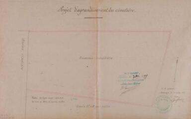 1 vue Mairie de Cassagne, agrandissement du cimetière, plan des murs de clôture. 1899. Ech. 0,005 p.m.