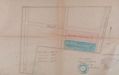 1 vue Mairie de Cassagne, plan du cimetière, concessions de terrains pour sépultures privées. 1900. Ech. 0,005 p.m.