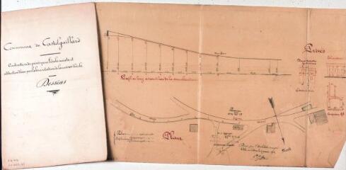 3 vues Commune de Castelgaillard, construction de privés pour l'école mixte et adduction d'eau pour l'alimentation de la maison d'école, plan d'ensemble, profil en long, plan, élévation et coupe des privés. Ovide Saint-Laurens, architecte. 5 janvier 1912. Ech. 0,001 et 0,002 p.m.