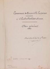 2 vues Commune de Cazarilh-Laspènes, distribution d'eau, plan général. Bauzil, architecte. 21 novembre 1882. Ech. 1/200.
