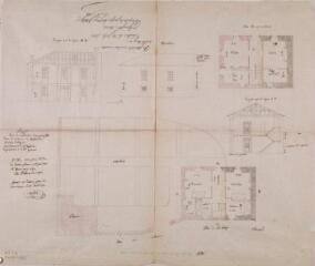 1 vue Projet pour la construction d'un presbytère dans la commune de Cazaunous, plans du rez-de-chaussée et du 1er étage, coupes, élévation. Castex, architecte. 10 avril 1851. Ech. 0,01 p.m.