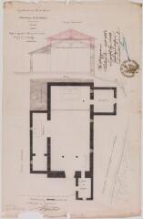 1 vue Commune de Couladère, église, projet des réparations à faire pour l'appropriation et la consolidation de cet édifice, coupe transversale, plan. Jacques Esquié, architecte du département. 7 décembre 1859. Ech. 1/100.