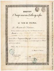 1 vue Brevet d?imprimeur lithographe accordé à Hector Labouche et délivré à Paris le 8 mars 1849.