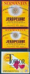 1 vue Vins : Jeropelure (véritable pelure d'oignon) de la Maison Sermantin-Debons (Lézignan-Corbières) ; Toulor grand vin d'Algérie (SOVA : Société Orano-Toulousaine de vins et apéritifs).