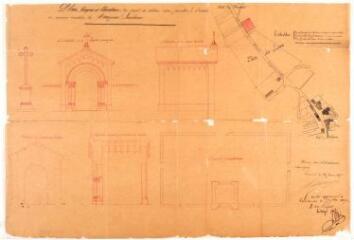 1 vue Plan, coupes et élévations du projet de clôture avec pavillon à l'entrée au nouveau cimetière de Marignac-Lasclares, plan des lieux, élévations des façades principale et latérale du pavillon, coupe en travers du pavillon, plan des fondations. Hippolyte Daignas, agent voyer cantonal. 28 juin 1867. Ech. 0,02 et 0,01 p.m. et 1/2500.