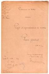 2 vues Commune de Melles, cimetière, projet d'agrandissement du cimetière, plan général. Rançon, architecte. 30 mai 1924. Ech. 1/1250.