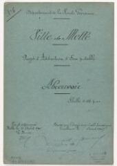 2 vues Ville de Melles, projet d'adduction d'eau potable, abreuvoir, coupes en long et en travers, plan. A. Soucaret, ingénieur. 5 août 1907. Ech. 0,05 p.m.