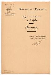 2 vues Commune de Moncaup, projet de restauration de l'église, plan, coupes, élévations cotés ouest, sud et nord, détails de la voûte. Castex, architecte. 24 mars 1923. Ech. 1/100.