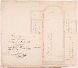 1 vue Plan terrier de l'église de la commune de Mondavezan, emplacements des chapelles à construire. Morère, maître maçon. 1er août 1844. Ech. 0,01 p.m.