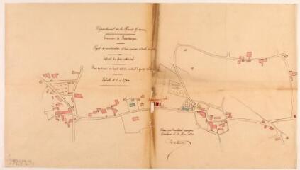 1 vue Commune de Mondavezan, projet de construction d'une maison d'école mixte, extrait du plan cadastral, plan du terrain sur lequel doit être construit le groupe scolaire. Dutour, architecte. 18 mai 1880. Ech. n.d.