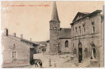 2 vues Martigny-les-Bains : l'hôtel de ville et l'église. - 29 mai 1915. - Carte postale