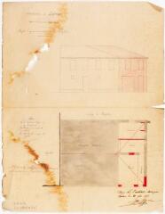 1 vue Commune de Layrac, projet d'agrandissement du presbytère, plan, élévation. Alexandre Laffon neveu, architecte. 22 novembre 1857. Ech. n.d.