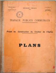 2 vues Commune de Lège, travaux publics communaux, projet de construction du clocher de l'église, façade principale, plan, coupe ; rectifié en rouge suivant les instructions de monsieur le ministre des Cultes en date du 25 février dernier. Esparbès, architecte. 3 juillet 1902 et 27 mars 1903. Ech. 0,01 p.m.