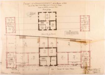 1 vue Projet d'agrandissement de la maison d'école pour les deux sexes et de la mairie pour la commune de Longages, plans du rez-de-chaussée et du 1er étage. Gazagne, architecte. 24 avril 1882. Ech. 0,01 p.m.