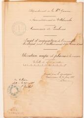 2 vues Commune de Loubens, projet d'acquisition de l'immeuble Montégut pour l'établissement d'un bureau de poste, élévation, coupe, plans du rez-de-chaussée et du 1er étage. Félix Bélaval, agent voyer. 10 juin 1898. Ech. 0,01 p.m.