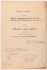 2 vues Commune de Loubens, projet d'acquisition de l'immeuble Montégut pour l'établissement d'un bureau de poste, élévation, coupe en long, plans du rez-de-chaussée et du 1er étage. Félix Bélaval, agent voyer. 5 juillet 1898. Ech. 0,01 p.m.