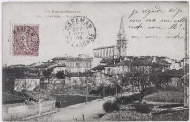 2 vues La Haute-Garonne. 182. Caraman : vue générale. - Toulouse : phototypie Labouche frères, marque LF au verso, [entre 1904 et 1925], tampon de la poste de 1905. - Carte postale