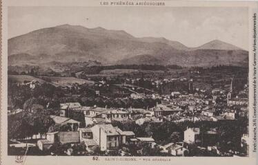 1 vue Les Pyrénées Ariégeoises. 52. Saint-Girons : vue générale. - Toulouse : phototypie Labouche frères, marque LF, [1936]. - Carte postale