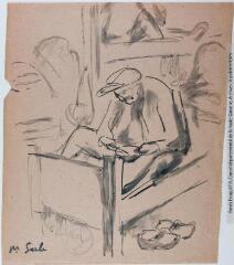 1 vue M. Serbe [titre par l'artiste] [le repas : un homme assis sur un lit tenant une assiette].