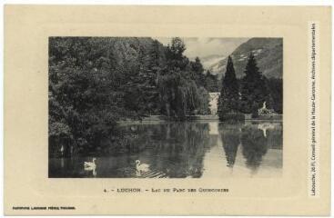 2 vues 4. Luchon : lac du parc des Quinconces. - Toulouse : phototypie Labouche frères, marque LF au verso, [1909]. - Carte postale