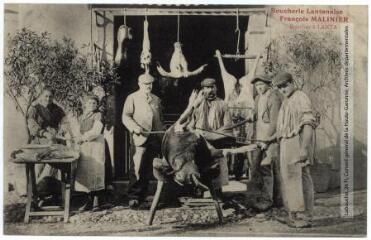 1 vue Boucherie lantanaise. François Malinier, boucher à Lanta [François Moligner]. - Toulouse : phototypie Labouche frères, [1905]. - Carte postale