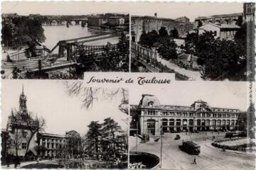 1 vue Toulouse : le pont Saint-Pierre, le musée, le donjon, la gare. - Toulouse : éditions Pyrénées-Océan, Labouche frères, [entre 1950 et 1960]. - Carte postale