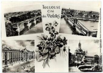 1 vue 233. Toulouse : les ponts sur la Garonne, façade du Capitole (1750) et le donjon. - Toulouse : éditions Pyrénées-Océan, Labouche frères, marque Elfe, [entre 1950 et 1960]. - Carte postale