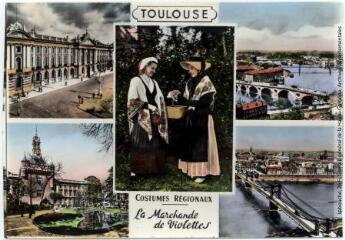 2 vues 236. Toulouse, la ville rose : vues générales sur la Garonne, façade du Capitole (1750) et le donjon, groupe du 