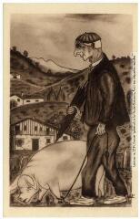 1 vue Types basques. 52. Vieux basque allant au marché / dessiné par Lam, 1928. - Toulouse : édition Pyrénées-Océan, Labouche frères, [entre 1937 et 1950]. - Carte postale