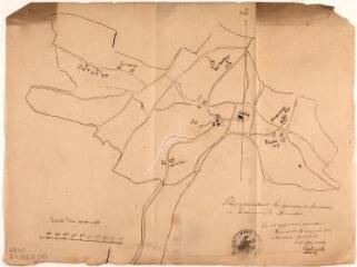 1 vue Plan représentant les principaux hameaux de la commune de Mauvesin. 1864. Ech. 1/10000.