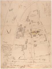 2 vues Plan géométrique présentant l'ensemble du village de Mauzac pour distinguer le cimetière. Saint-Giniez, géomètre. 14 octobre 1844. Plan annexé à une lettre du 25 octobre 1861.