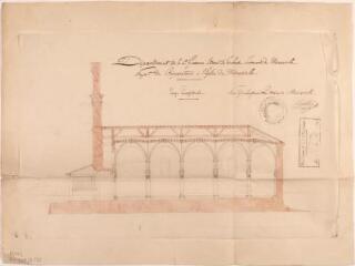 1 vue Commune de Mérenvielle, projet de réparations à l'église, coupe longitudinale. [Saint-André, architecte. 15 avril 1852]. [Ech. 0,01 p.m.].