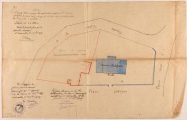 1 vue Commune de Mérenvielle, [acquisition d'un terrain sis près de l'ancien presbytère, plan des lieux]. Joseph Lannes, géomètre. 10 novembre 1909. Ech. 1/250.