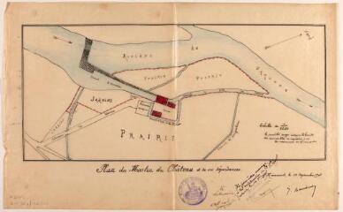 1 vue [Commune de Miramont-de-Comminges], plan du moulin du Château et de ses dépendances. Barutaut. 10 septembre 1905. Ech. 1/1250.