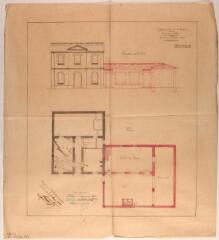 1 vue Commune de Mons, maison d'école mixte, élévation sur la cour, plan. Lacassin, architecte. 5 mars 1882. Ech. 0,01 p.m.