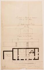 2 vues Reconstruction du presbytère de Montbernard, élévation latérale, élévation de la façade, plan. Loupot, architecte. 10 mai 1855. Ech. 1/100.