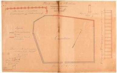 1 vue Plan du cimetière de Montberon, plan, élévation et coupe du mur à reconstruire. Grimaud. 21 août 1883. Ech. 1/50 et 1/200.