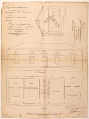 1 vue Commune de Mancioux, projet de construction d'une maison d'école avec une salle pour la mairie, plan, élévation, coupe. [Dardignac, architecte]. [1847]. [Ech. 1/63].