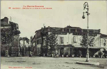 1 vue La Haute-Garonne. 69. Cazères : entrée de la rue du 4 septembre. - Toulouse : Labouche frères, marque LF au verso, [entre 1905 et 1930]. - Carte postale