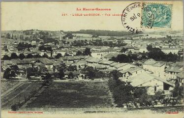 1 vue La Haute-Garonne. 387. L'Isle-en-Dodon : vue générale / Jansou. - Toulouse : Labouche frères, marque LF au verso, [vers 1905]. - Carte postale