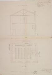1 vue Projet pour la réparation d'une salle d'école dans la commune d'Alan, plan et coupe. Castex, architecte. 19 avril 1860. Ech. 1 cm pour 1 m.