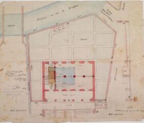 1 vue [Commune d'Arbas, mairie-école, plan des lieux]. Castex, architecte. 26 décembre 1881. Ech. 1 cm pour 1m.