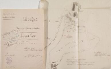 1 vue Ville d'Aspet, projet d'agrandissement du cimetière, plan des lieux. Aubiant. 28 février 1889. Ech. 0,0008 p.m.