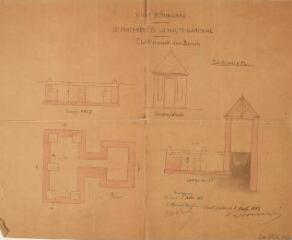 1 vue Ville d'Aurignac, établissement d'une bascule, plan, coupes, élévation latérale. Fauré, architecte. 3 avril 1882. Ech. 0,02 p.m.