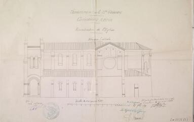 1 vue Commune d'Aurin, reconstruction de l'église, élévation latérale. Fitte, architecte. 17 mai 1878. Ech. 0,01 p.m.