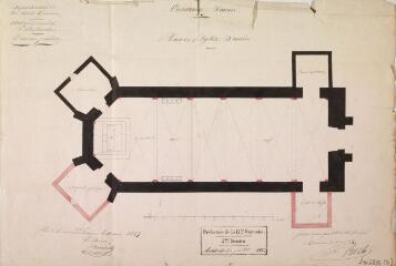 1 vue Commune d'Aurin, plan de l'église d'Aurin, [Sainte-Apollonie]. Rivet, architecte. 6 mai 1853. Ech. 1cm p.m.