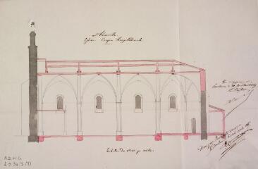 1 vue Auzeville, église, coupe longitudinale. G. Dutour, architecte. 24 août 1867. Ech. 0,01 p.m.