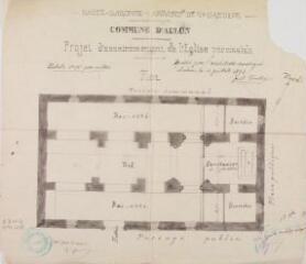 1 vue Commune d'Aulon, projet d'assainissement de l'église paroissiale, plan. Castex J.-A., architecte. 11 juillet 1893.  Ech. 0,01 p.m.