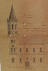 1 vue Achèvement de l'église de Luchon, élévation latérale d'une tour octogonale faisant partie du complément des travaux prévus. Loupot, architecte. 15 mai 1890.  Ech. 0,01 p.m.